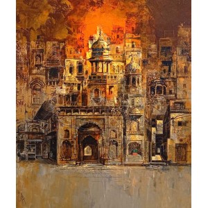 Asghar Ali, 24 x 30 Inch, Oil on Canvas, Cityscape Painting, AC-AGA-007